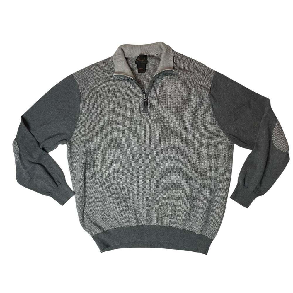 Joseph A Bank 1/4 Zip Sweater Mens XL Gray Cotton Cashmere Pullover